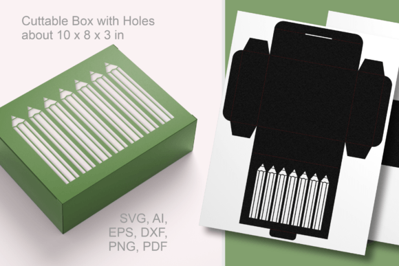 Pencils 3 Rectangular Favor Box 3D SVG