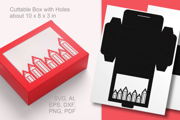 Pencils Window 2 Rectangular Favor Box 3D SVG